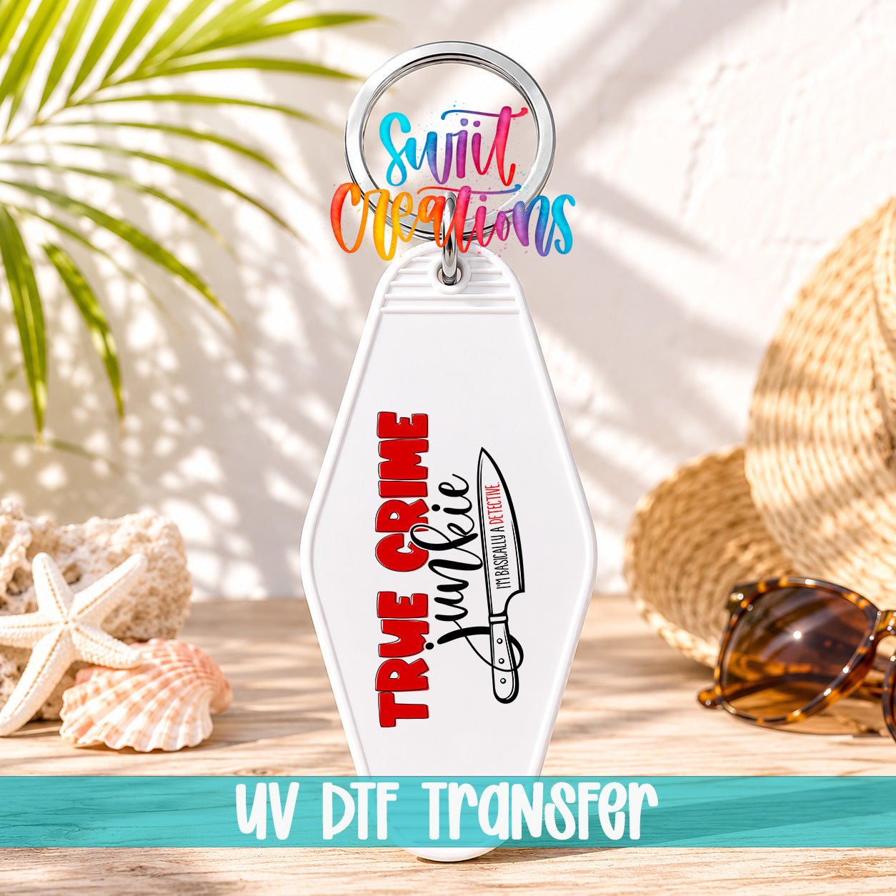 True Crime Junkie Motel Keychain UV DTF Transfer | Funny Crime Fan Design | MK675 - Swiit Creations