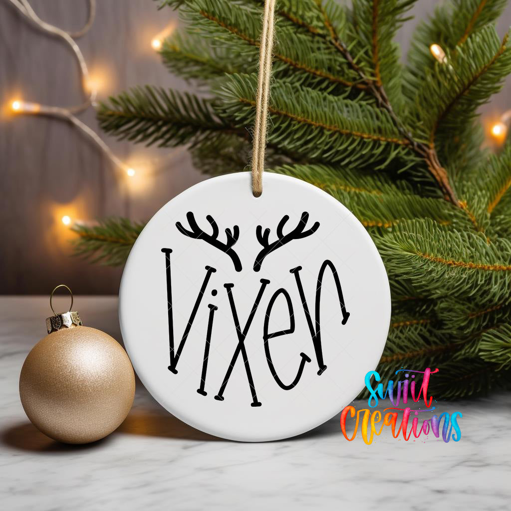 Vixen reindeer antler UV DTF ornament transfer on Christmas ornament mockup
