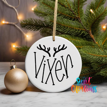 Vixen reindeer antler UV DTF ornament transfer on Christmas ornament mockup