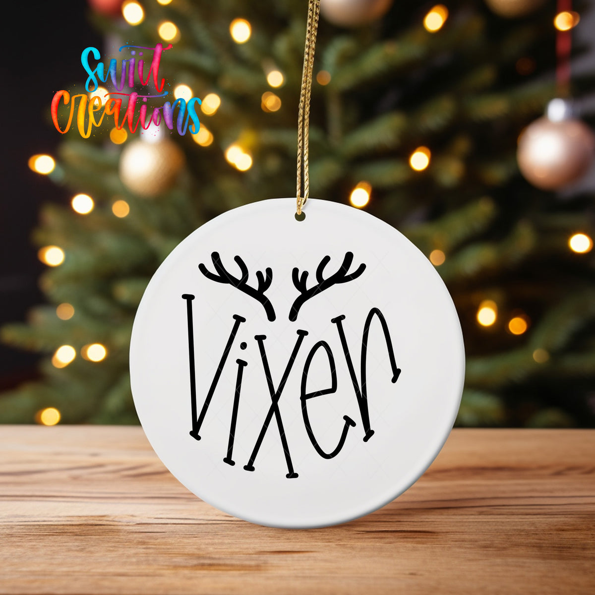 Vixen reindeer antler Christmas ornament UV DTF transfer holiday mockup