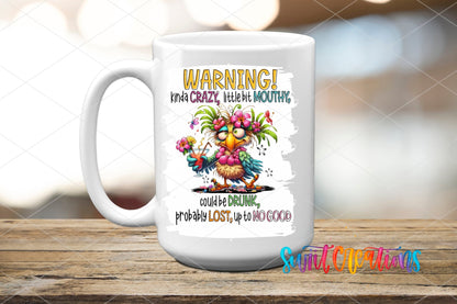 Swiit Creations UV DTF Kinda Crazy and Mouthy transfer applied to a white ceramic mug