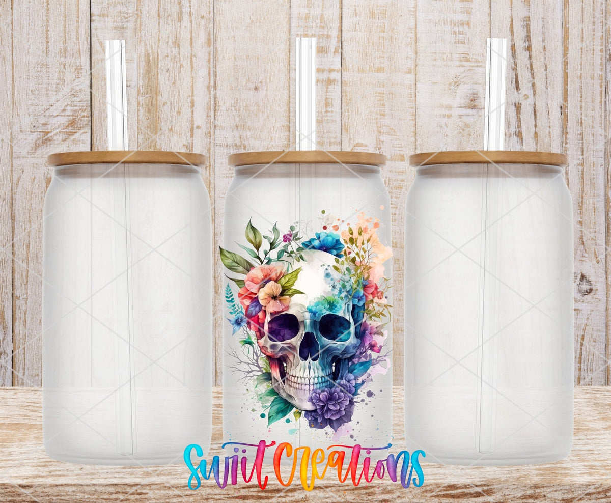 Watercolor Floral Skull UV DTF Cup Decal | UV729 - Swiit Creations