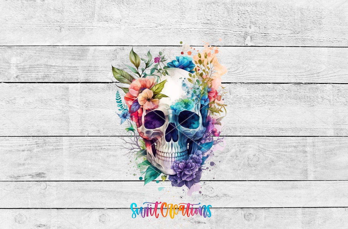 Watercolor Floral Skull UV DTF Cup Decal | UV729 - Swiit Creations
