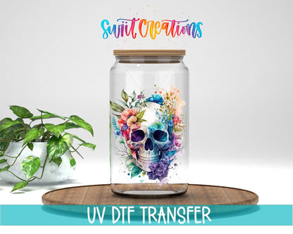Watercolor Floral Skull UV DTF Cup Decal | UV729 - Swiit Creations
