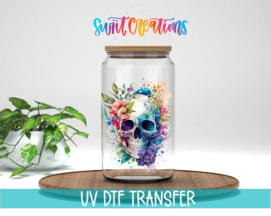 Watercolor Floral Skull UV DTF Cup Decal | UV729 - Swiit Creations
