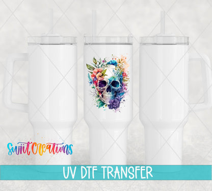 Watercolor Floral Skull UV DTF Cup Decal | UV729 - Swiit Creations