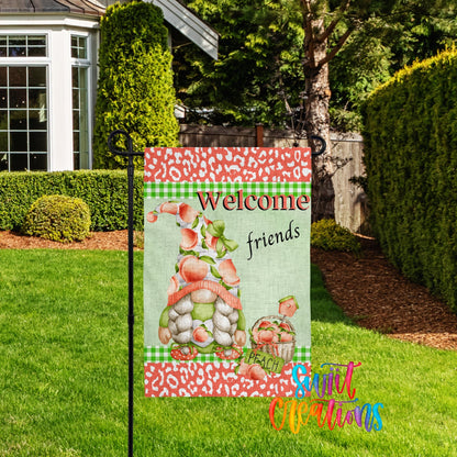Welcome Friends Peach Gnome Yard Flag | Outdoor Peach Decor | Summer Garden Flag | YF64 - Swiit Creations