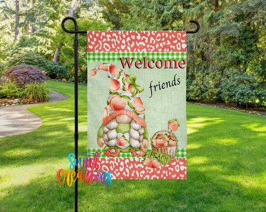 Welcome Friends Peach Gnome Yard Flag | Outdoor Peach Decor | Summer Garden Flag | YF64 - Swiit Creations
