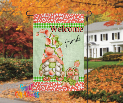Welcome Friends Peach Gnome Yard Flag | Outdoor Peach Decor | Summer Garden Flag | YF64 - Swiit Creations