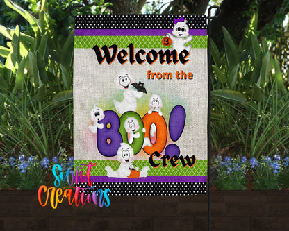 Welcome from the Boo Crew Garden Flag | Halloween Yard Flag | Ghost Outdoor Decor | Spooky Cute Porch Decoration | YF70 - Swiit Creations