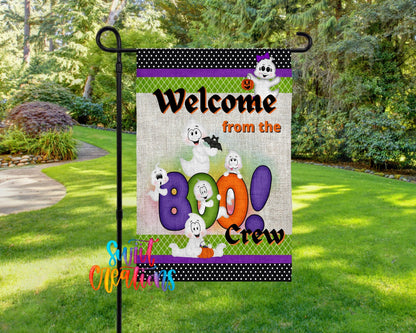 Welcome from the Boo Crew Garden Flag | Halloween Yard Flag | Ghost Outdoor Decor | Spooky Cute Porch Decoration | YF70 - Swiit Creations