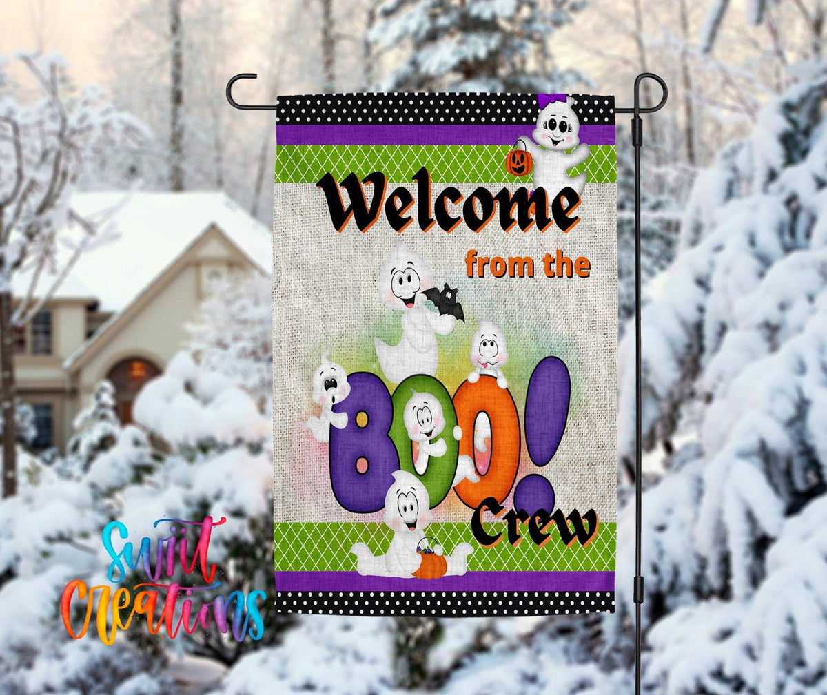 Welcome from the Boo Crew Garden Flag | Halloween Yard Flag | Ghost Outdoor Decor | Spooky Cute Porch Decoration | YF70 - Swiit Creations