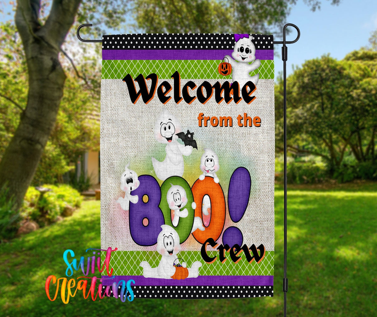 Welcome from the Boo Crew Garden Flag | Halloween Yard Flag | Ghost Outdoor Decor | Spooky Cute Porch Decoration | YF70 - Swiit Creations