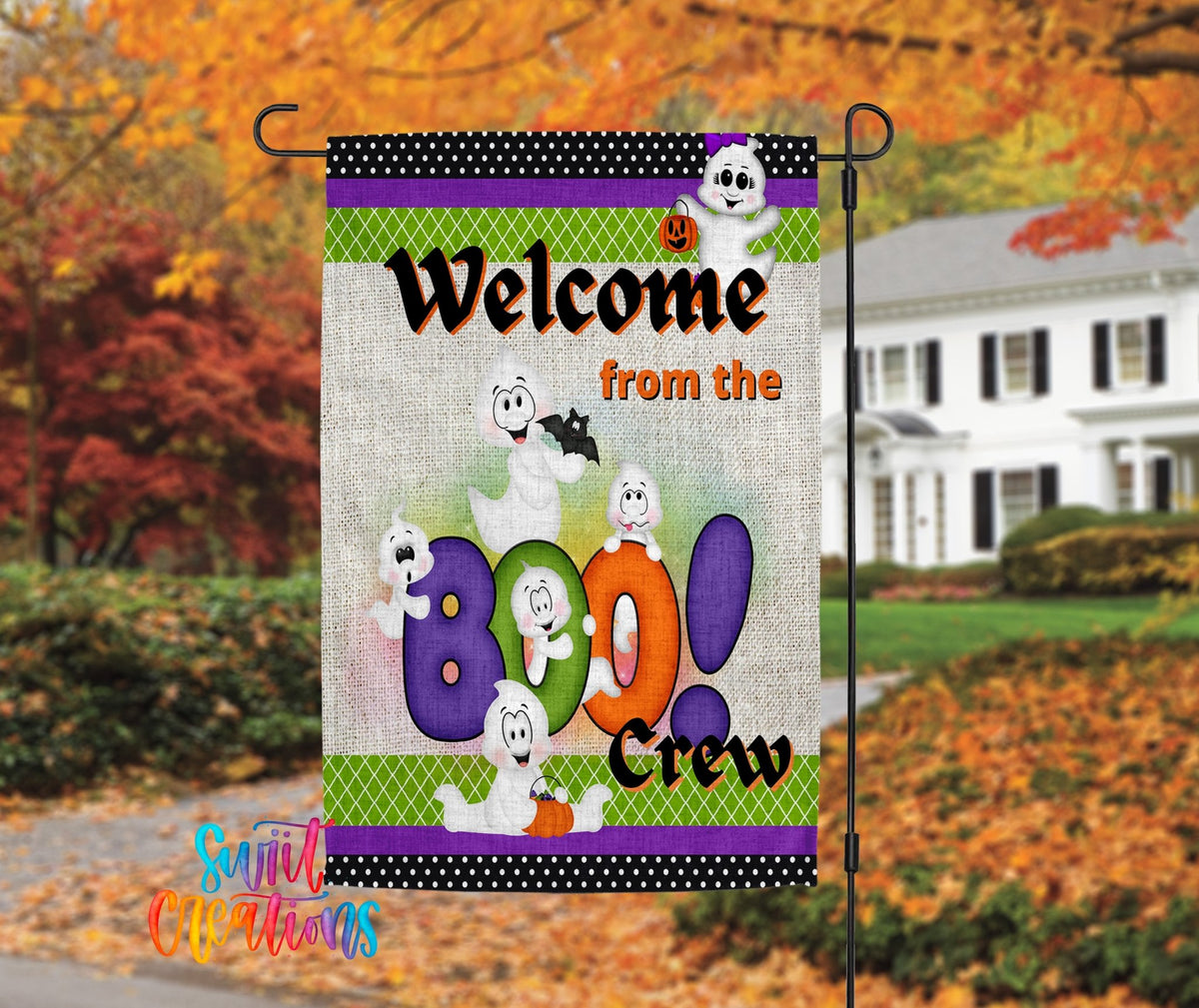 Welcome from the Boo Crew Garden Flag | Halloween Yard Flag | Ghost Outdoor Decor | Spooky Cute Porch Decoration | YF70 - Swiit Creations