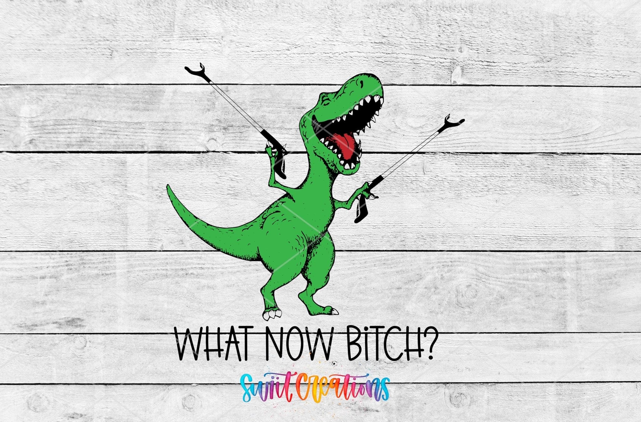 What Now Bitch Motel Keychain UV DTF Transfer | Funny Dinosaur Design | MK788 - Swiit Creations