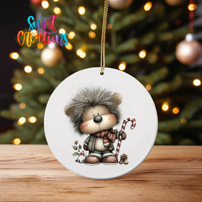 Whimsical Bear with Candy Cane Christmas UV DTF Ornament Transfer | O-1763 - Swiit Creations