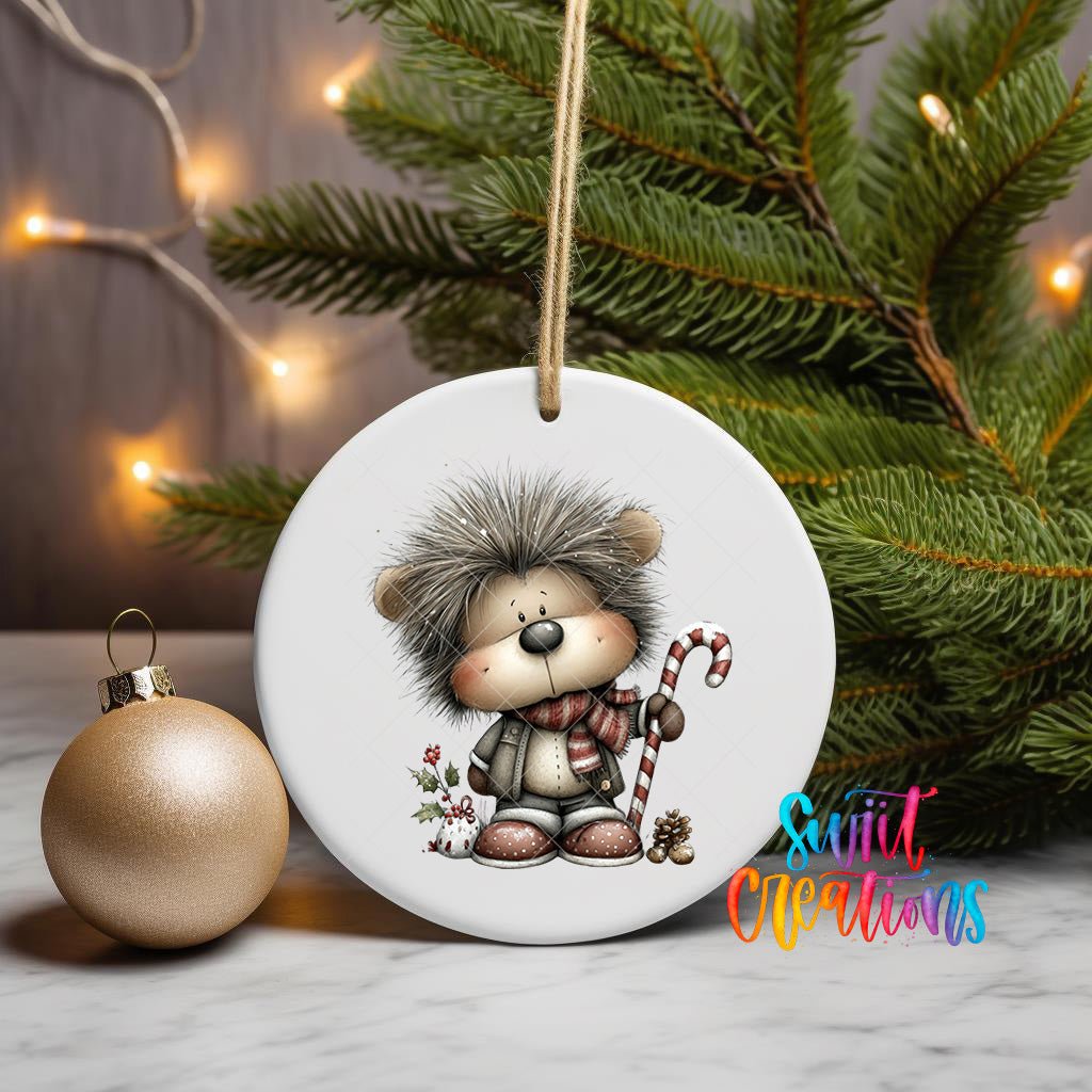 Whimsical Bear with Candy Cane Christmas UV DTF Ornament Transfer | O-1763 - Swiit Creations