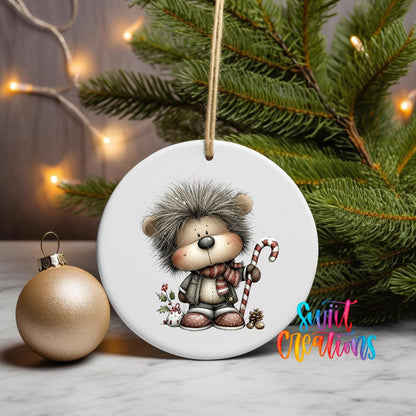 Whimsical Bear with Candy Cane Christmas UV DTF Ornament Transfer | O-1763 - Swiit Creations
