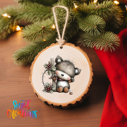 Whimsical Bear With Holly Christmas UV DTF Ornament Transfer | O-1755 - Swiit Creations