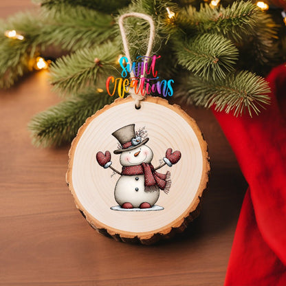 Whimsical Christmas Snowman Ornament UV DTF Transfer | Top Hat Snowman with Red Scarf and Mittens | O-2258 - Swiit Creations