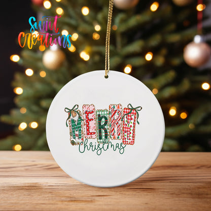 Whimsical Patchwork Merry Christmas UV DTF Ornament Transfer| O-1606 - Swiit Creations