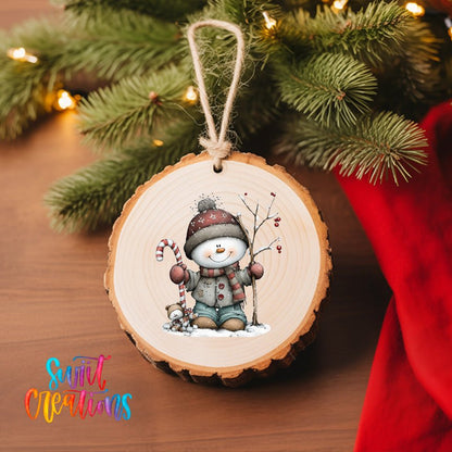 Whimsical Snowman With Candy Cane Christmas UV DTF Ornament Transfer | O-1752 - Swiit Creations