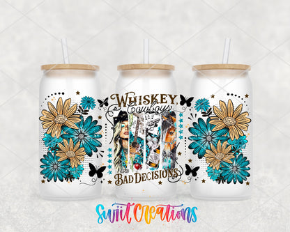 Whiskey Cowboys And Bad Decisions UV DTF Transfer Tumbler Wrap Western Cowgirl | DTF308 - Swiit Creations