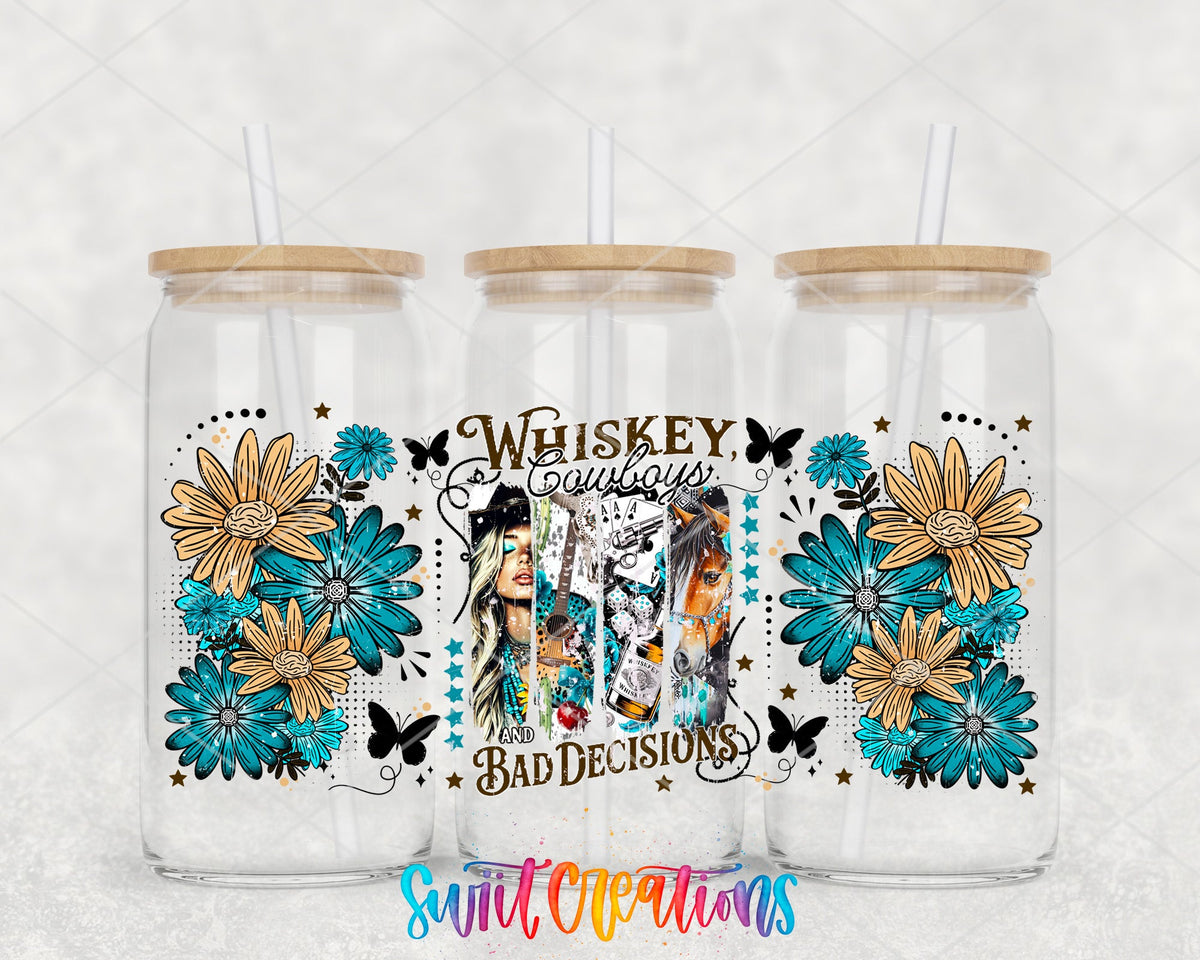 Whiskey Cowboys And Bad Decisions UV DTF Transfer Tumbler Wrap Western Cowgirl | DTF308 - Swiit Creations