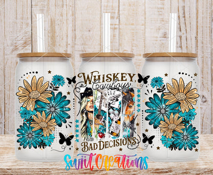 Whiskey Cowboys And Bad Decisions UV DTF Transfer Tumbler Wrap Western Cowgirl | DTF308 - Swiit Creations