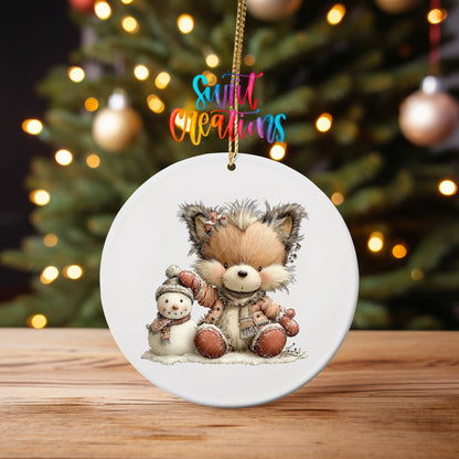 Winter Fox and Snowman Ornament UV DTF Transfer | Blush Pink Woodland Friends in Snow | O-2182 - Swiit Creations