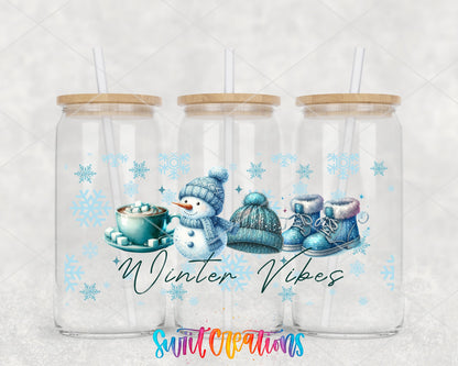 Winter Vibes UV DTF Transfer Tumbler Wrap | Snowman Cocoa Beanie Boot Cup Decal | DTF300 - Swiit Creations