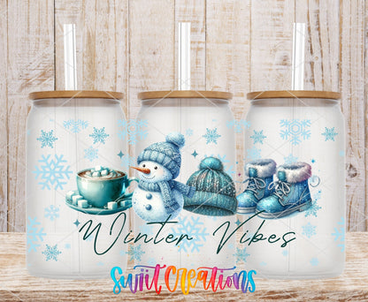 Winter Vibes UV DTF Transfer Tumbler Wrap | Snowman Cocoa Beanie Boot Cup Decal | DTF300 - Swiit Creations