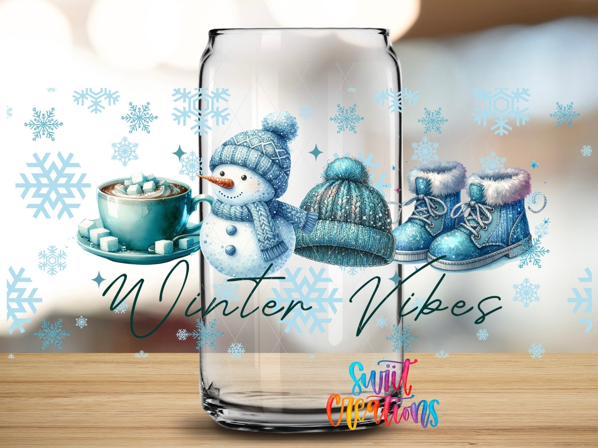 Winter Vibes UV DTF Transfer Tumbler Wrap | Snowman Cocoa Beanie Boot Cup Decal | DTF300 - Swiit Creations