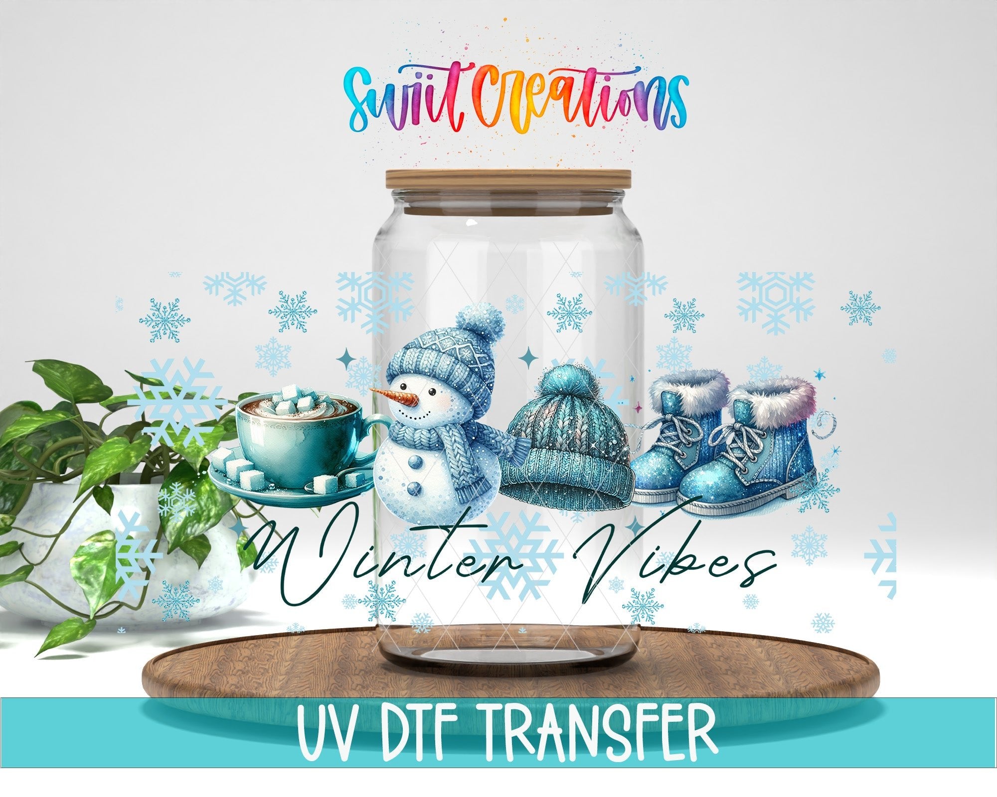Winter Vibes UV DTF Transfer Tumbler Wrap | Snowman Cocoa Beanie Boot Cup Decal | DTF300 - Swiit Creations