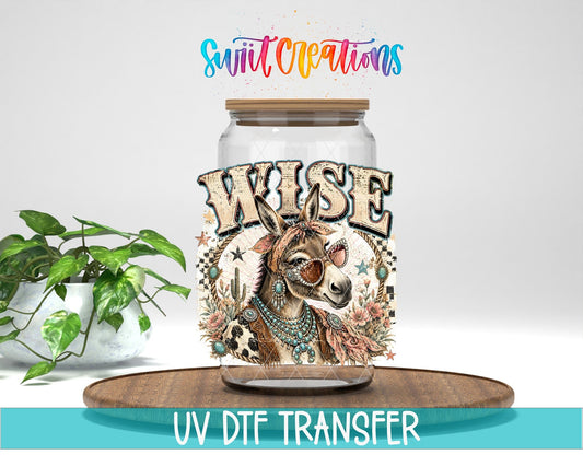 Wise Ass Western Donkey UV DTF Transfer | Retro Cowboy Donkey Drinkware Design | UV2092 - Swiit Creations
