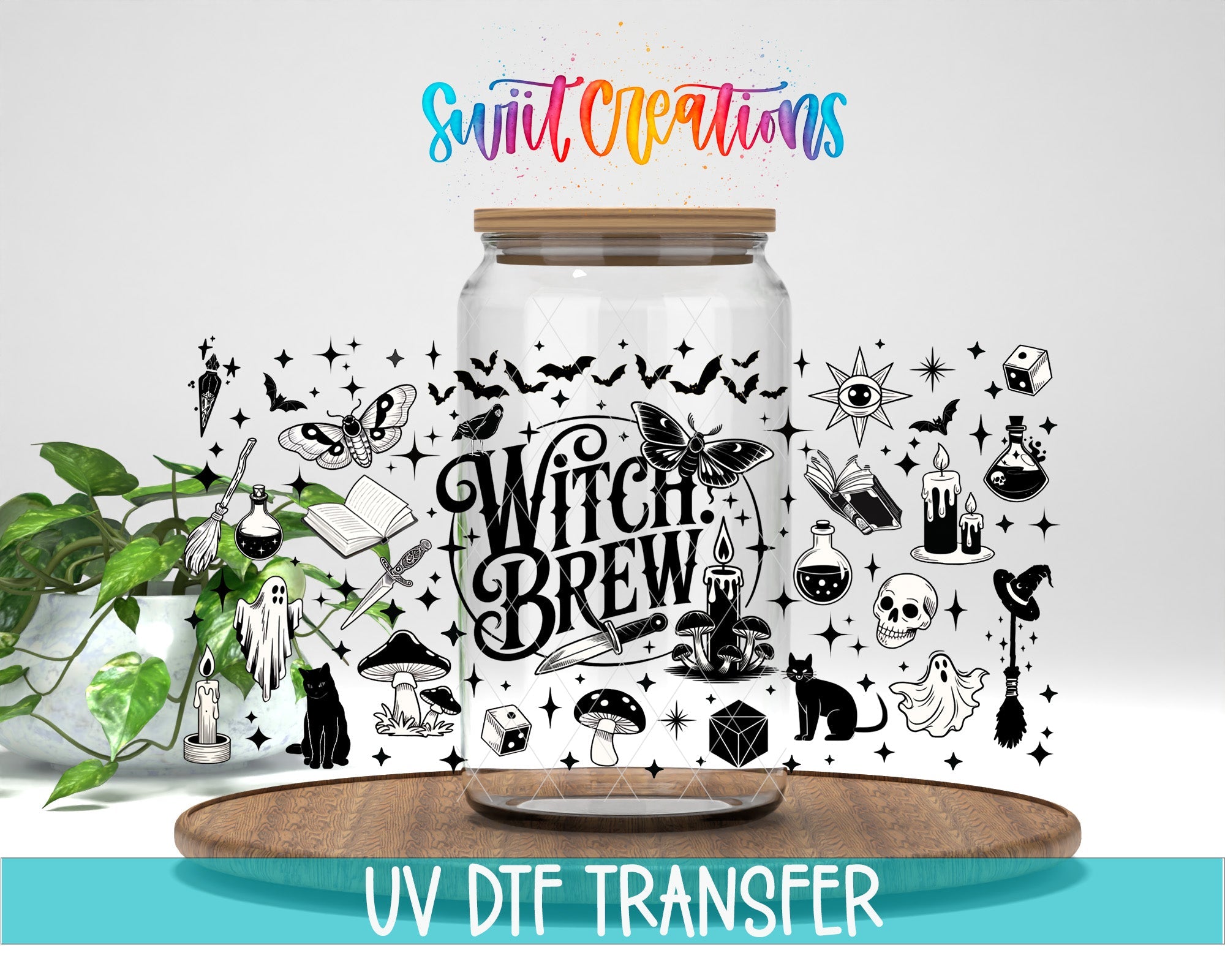 Witch Brew UV DTF Transfer Tumbler Wrap | Spooky Halloween Potion Ghost Cat Cup Decal | DTF289 - Swiit Creations