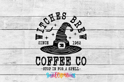 Witches Brew Coffee Co UV DTF transfer shown as a full artwork preview from Swiit Creations