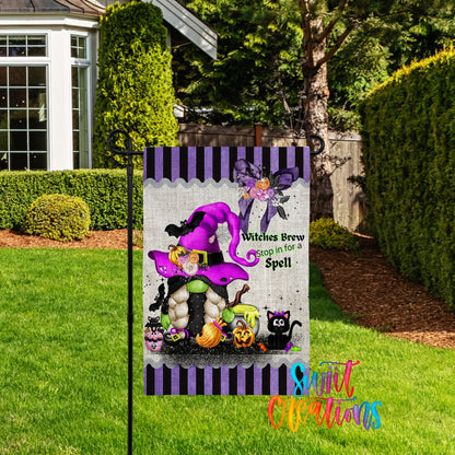 Witches Brew Gnome Garden Flag | Halloween Yard Flag | Witch Outdoor Decor | Stop in for a Spell Porch Flag | YF68 - Swiit Creations