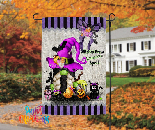 Witches Brew Gnome Garden Flag | Halloween Yard Flag | Witch Outdoor Decor | Stop in for a Spell Porch Flag | YF68 - Swiit Creations