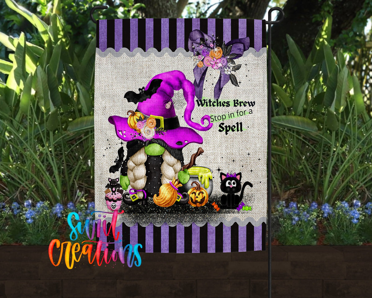 Witches Brew Gnome Garden Flag | Halloween Yard Flag | Witch Outdoor Decor | Stop in for a Spell Porch Flag | YF68 - Swiit Creations