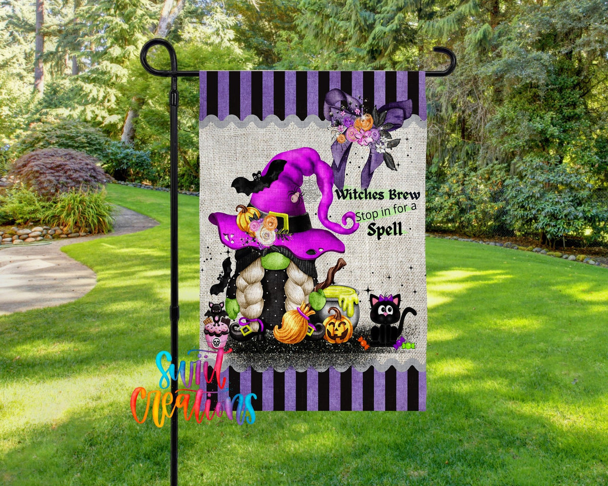 Witches Brew Gnome Garden Flag | Halloween Yard Flag | Witch Outdoor Decor | Stop in for a Spell Porch Flag | YF68 - Swiit Creations