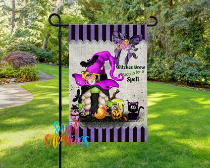 Witches Brew Gnome Garden Flag | Halloween Yard Flag | Witch Outdoor Decor | Stop in for a Spell Porch Flag | YF68 - Swiit Creations