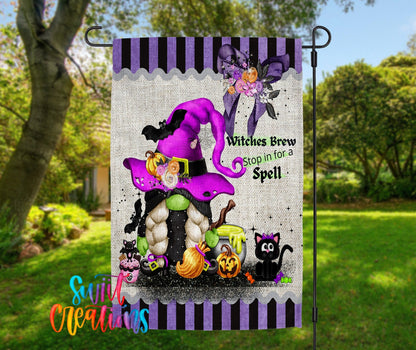 Witches Brew Gnome Garden Flag | Halloween Yard Flag | Witch Outdoor Decor | Stop in for a Spell Porch Flag | YF68 - Swiit Creations