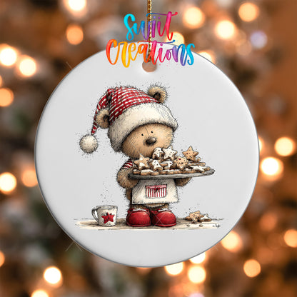Woodland Bear With Cookies Christmas Ornament UV DTF Transfer | O-1875 - Swiit Creations