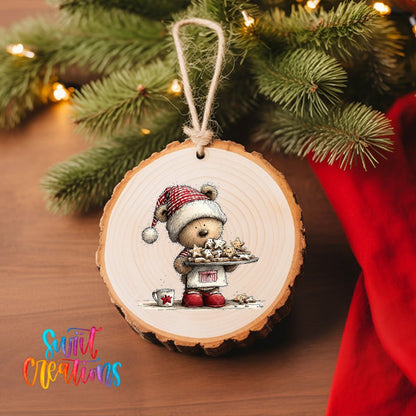 Woodland Bear With Cookies Christmas Ornament UV DTF Transfer | O-1875 - Swiit Creations