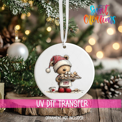 Woodland Bear With Cookies Christmas Ornament UV DTF Transfer | O-1875 - Swiit Creations