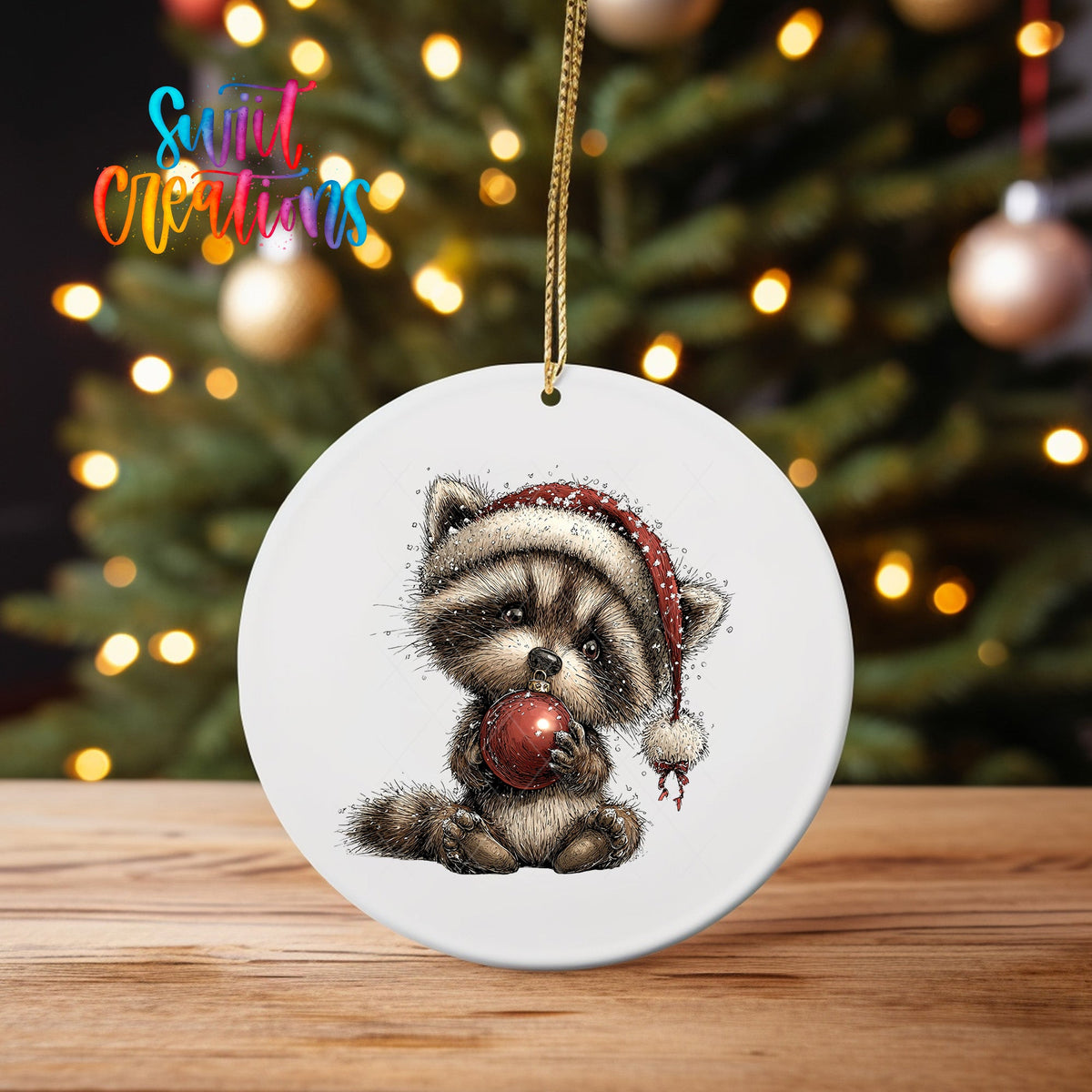Woodland Raccoon With Ornament Christmas Ornament UV DTF Transfer | O-1878 - Swiit Creations