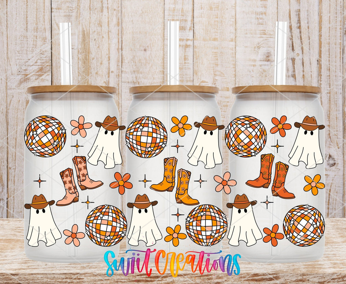 Yeehaw Ghosts UV DTF Transfer Tumbler Wrap | Disco Cowboy Halloween | DTF154 - Swiit Creations
