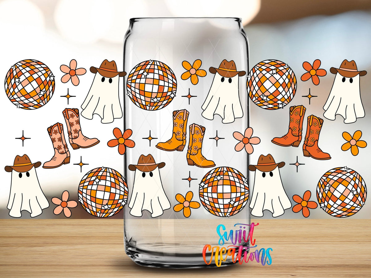 Yeehaw Ghosts UV DTF Transfer Tumbler Wrap | Disco Cowboy Halloween | DTF154 - Swiit Creations