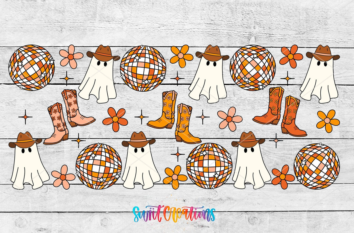Yeehaw Ghosts UV DTF Transfer Tumbler Wrap | Disco Cowboy Halloween | DTF154 - Swiit Creations